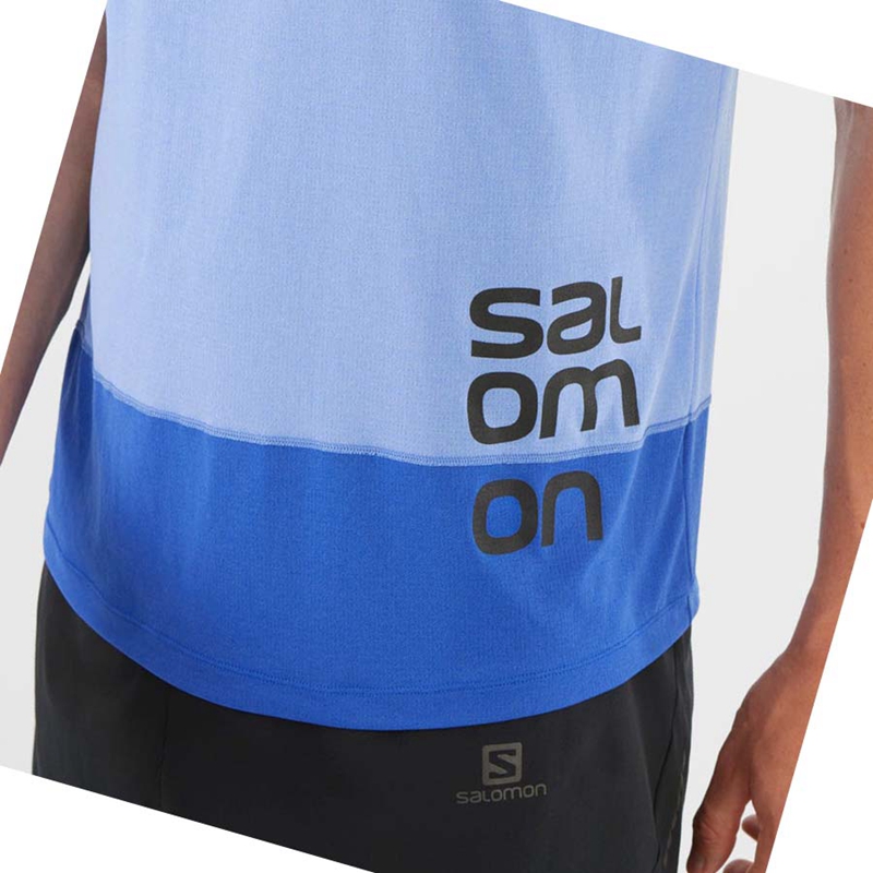 Camiseta Salomon CROSS RUN GRAPHIC Hombre Azules | XJUTVIF-63