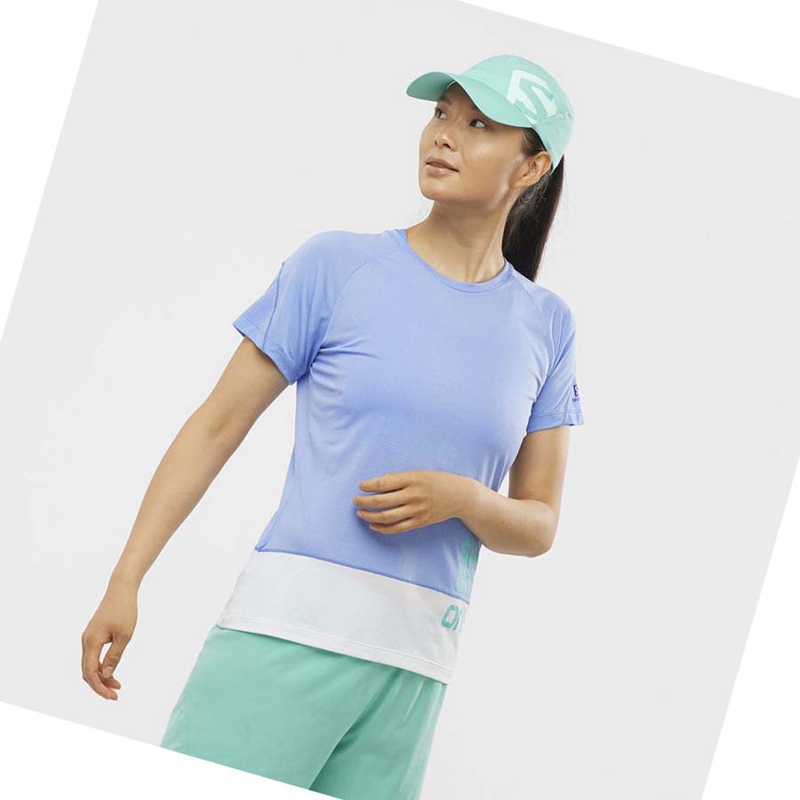 Camiseta Salomon CROSS RUN GRAPHIC Mujer Blancas Azules | DCQSOIU-46