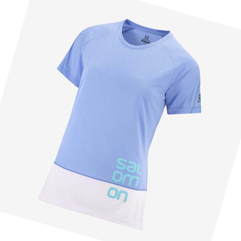 Camiseta Salomon CROSS RUN GRAPHIC Mujer Blancas Azules | DCQSOIU-46