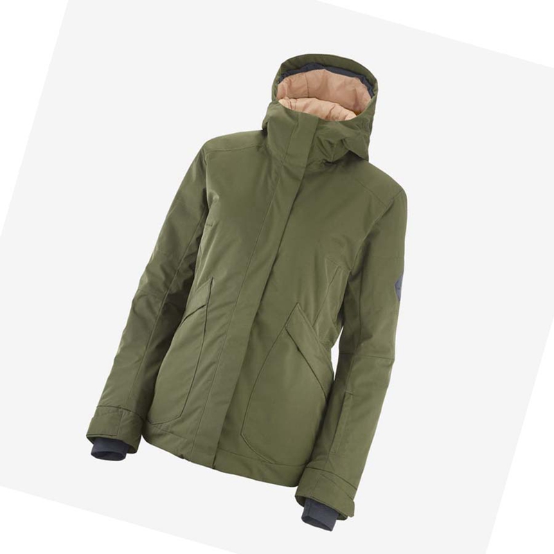 Chaquetas De Esquí Salomon SNOW REBEL Mujer Verde Oliva | EANOKQM-13