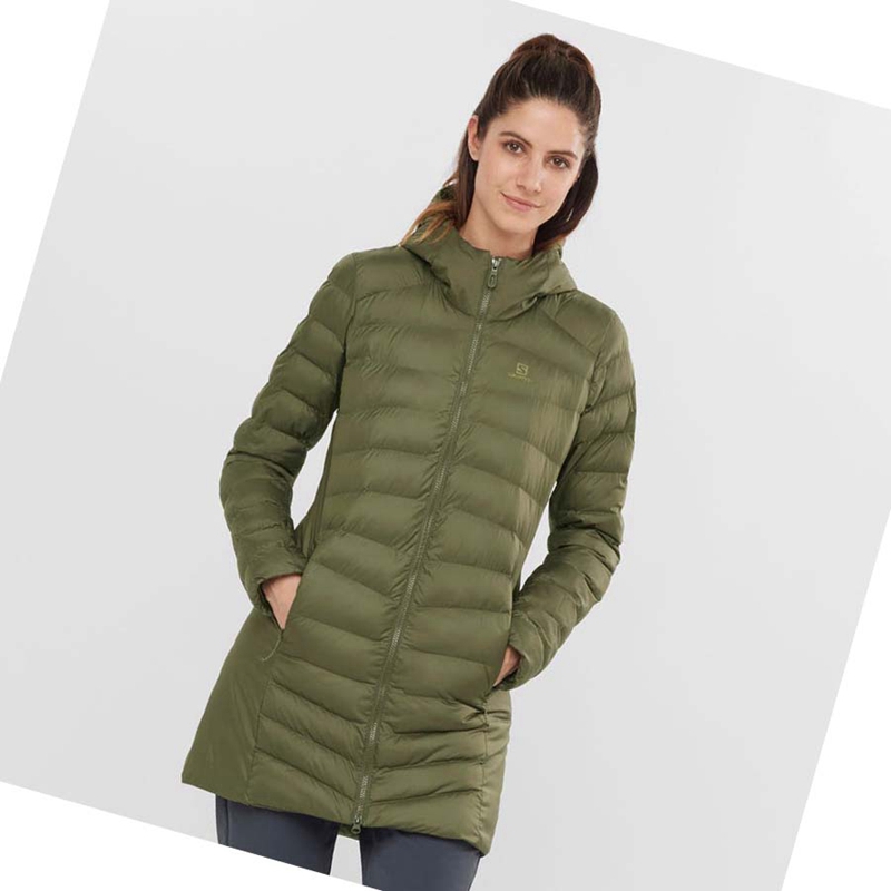 Chaquetas Salomon ESSENTIAL XWARM LONG INSULATED Mujer Verde Oliva | LIKVWAD-94