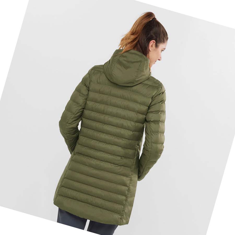 Chaquetas Salomon ESSENTIAL XWARM LONG INSULATED Mujer Verde Oliva | LIKVWAD-94