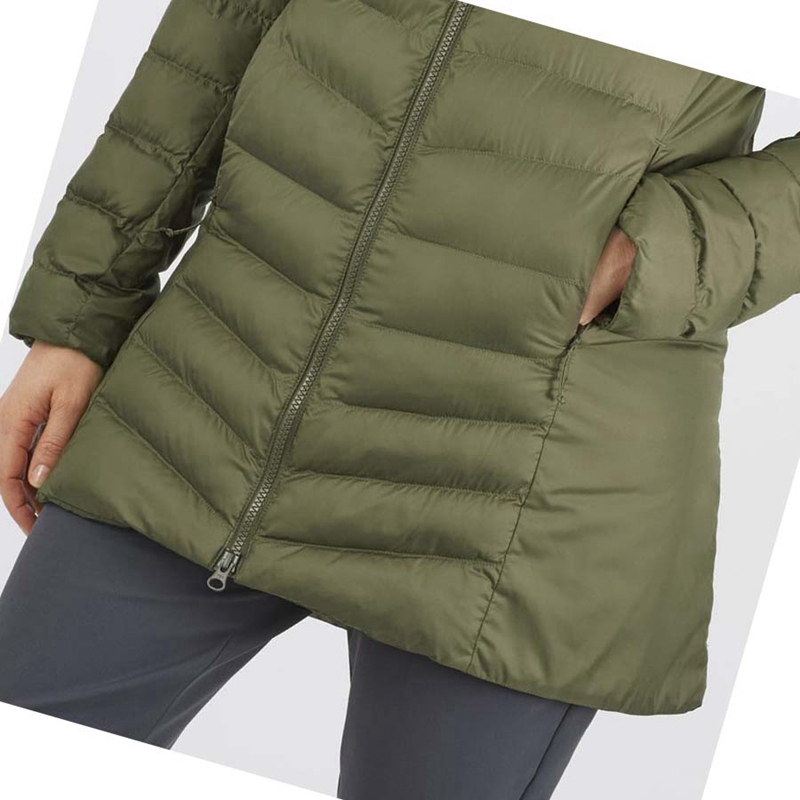 Chaquetas Salomon ESSENTIAL XWARM LONG INSULATED Mujer Verde Oliva | LIKVWAD-94