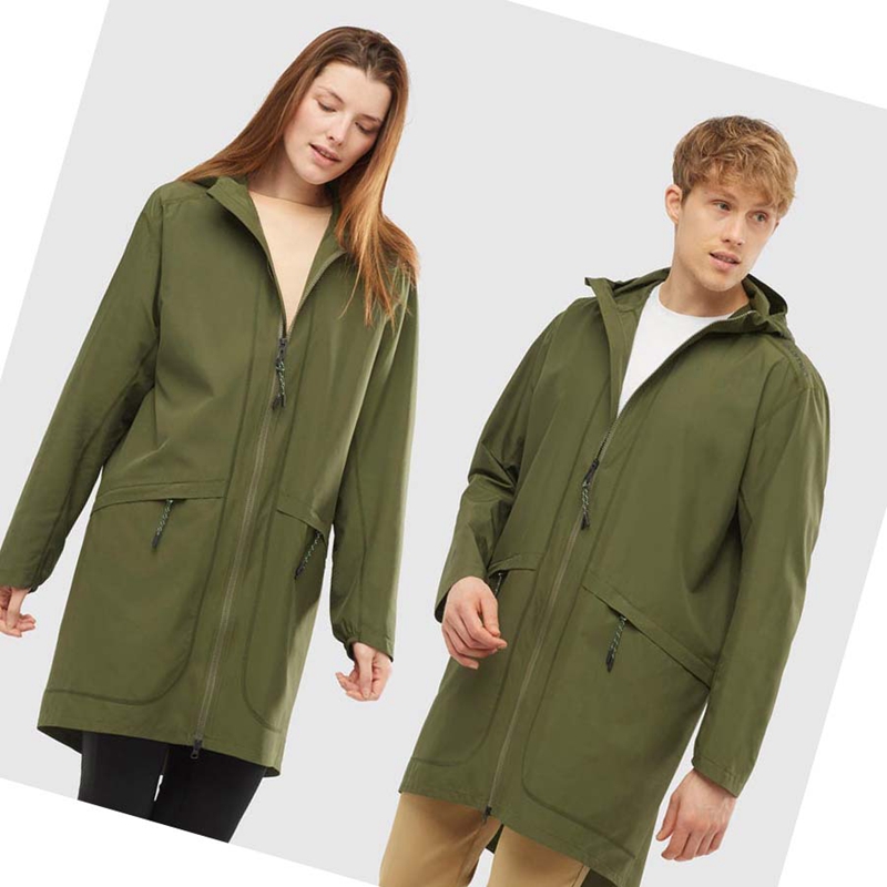 Chaquetas Salomon OUTLIFE LONG PACKABLE WINDBREAKERS Mujer Verde Oliva | QPAWBRV-95