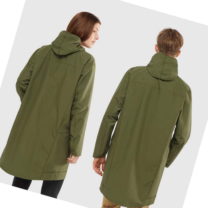 Chaquetas Salomon OUTLIFE LONG PACKABLE WINDBREAKERS Mujer Verde Oliva | QPAWBRV-95