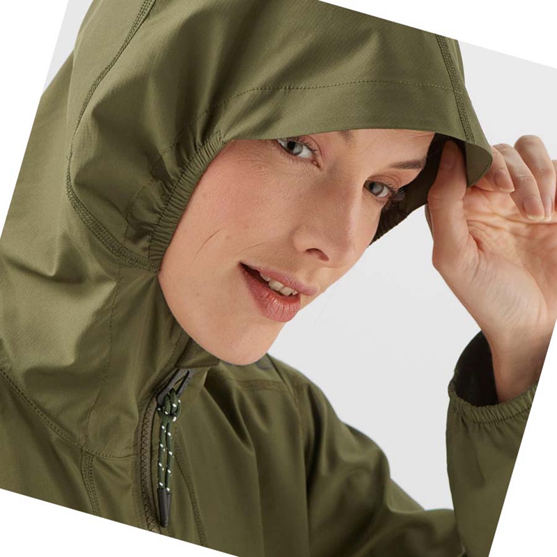 Chaquetas Salomon OUTLIFE LONG PACKABLE WINDBREAKERS Mujer Verde Oliva | QPAWBRV-95