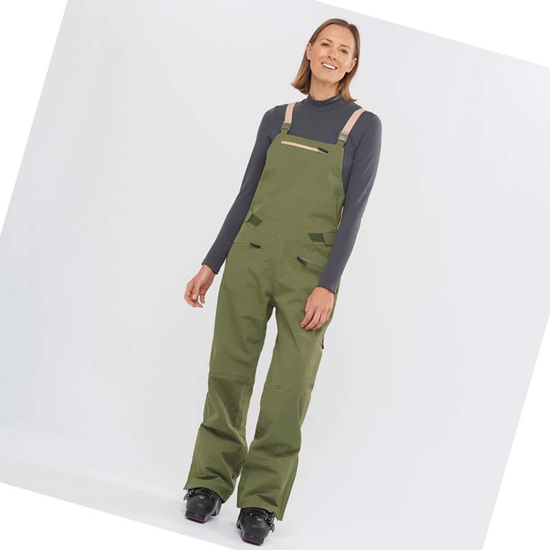 Pantalones De Esquí Salomon STANCE 3L BIB Mujer Verde Oliva | LKXOFWI-92