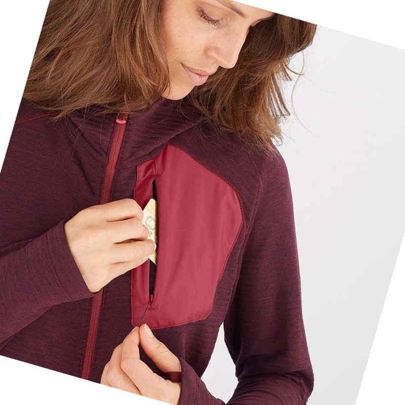 Sudadera Con Capucha Salomon ESSENTIAL LIGHTWARM HOODED Mujer Rojas | RWVKZEG-31