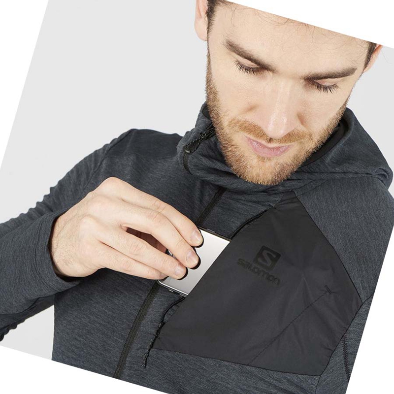 Sudadera Con Capucha Salomon ESSENTIAL LIGHTWARM HOODED Hombre Negras | XJEHNFC-03