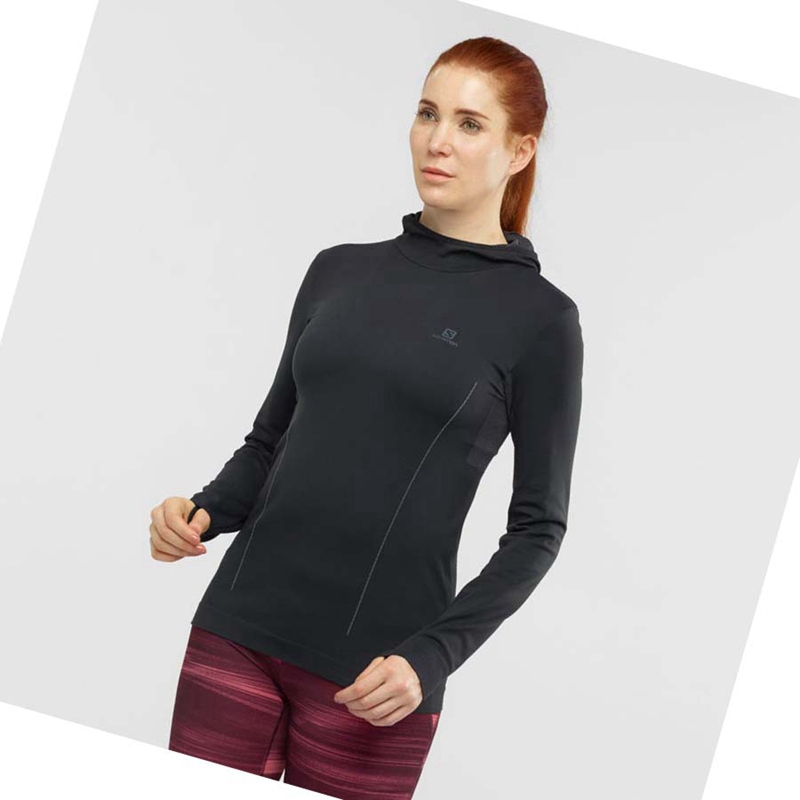 Sudadera Con Capucha Salomon ESSENTIAL SEAMLESS Mujer Negras | KFCAZNR-93