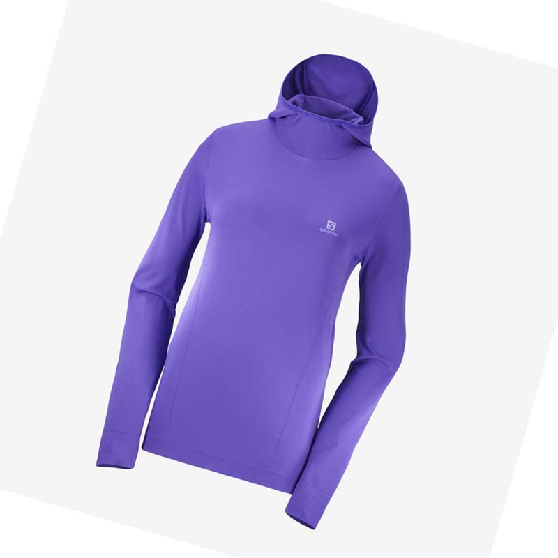 Sudadera Con Capucha Salomon ESSENTIAL SEAMLESS Mujer Moradas | MJSDIVA-36