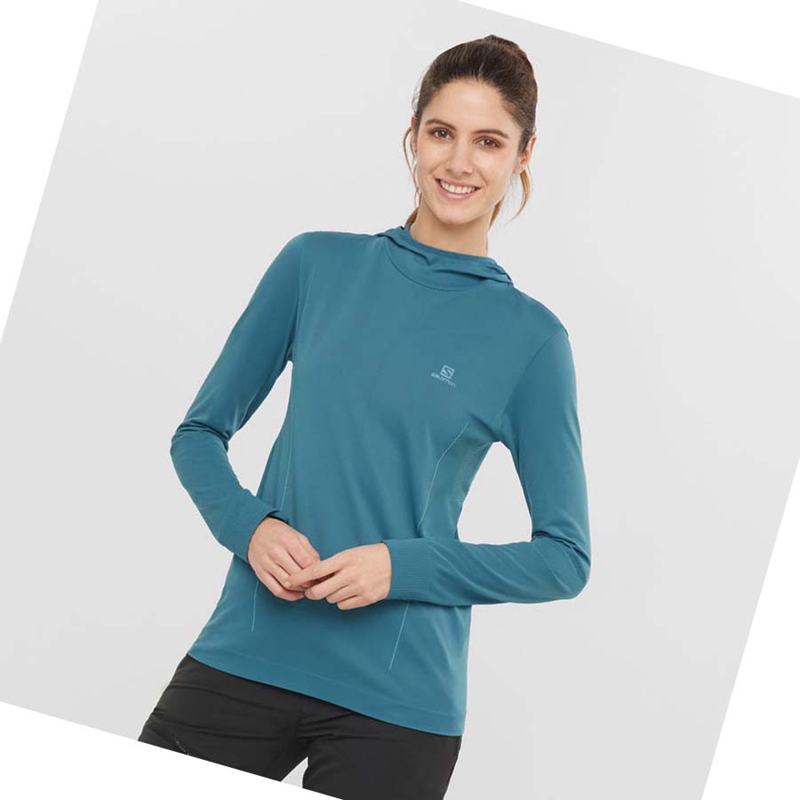 Sudadera Con Capucha Salomon ESSENTIAL SEAMLESS Mujer Azul Marino | ZFSMUPC-31