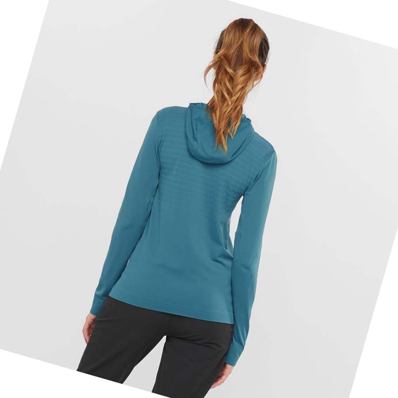 Sudadera Con Capucha Salomon ESSENTIAL SEAMLESS Mujer Azul Marino | ZFSMUPC-31