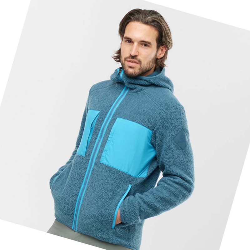 Sudadera Con Capucha Salomon ESSENTIAL WARM TEDDY Hombre Azules | LRBTQYM-54