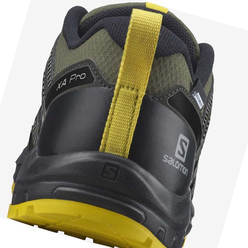 Zapatillas De Trail Running Salomon XA PRO V8 CLIMASALOMON™ WATERPROOF Niños Verde Oliva | PEXNWZY-62