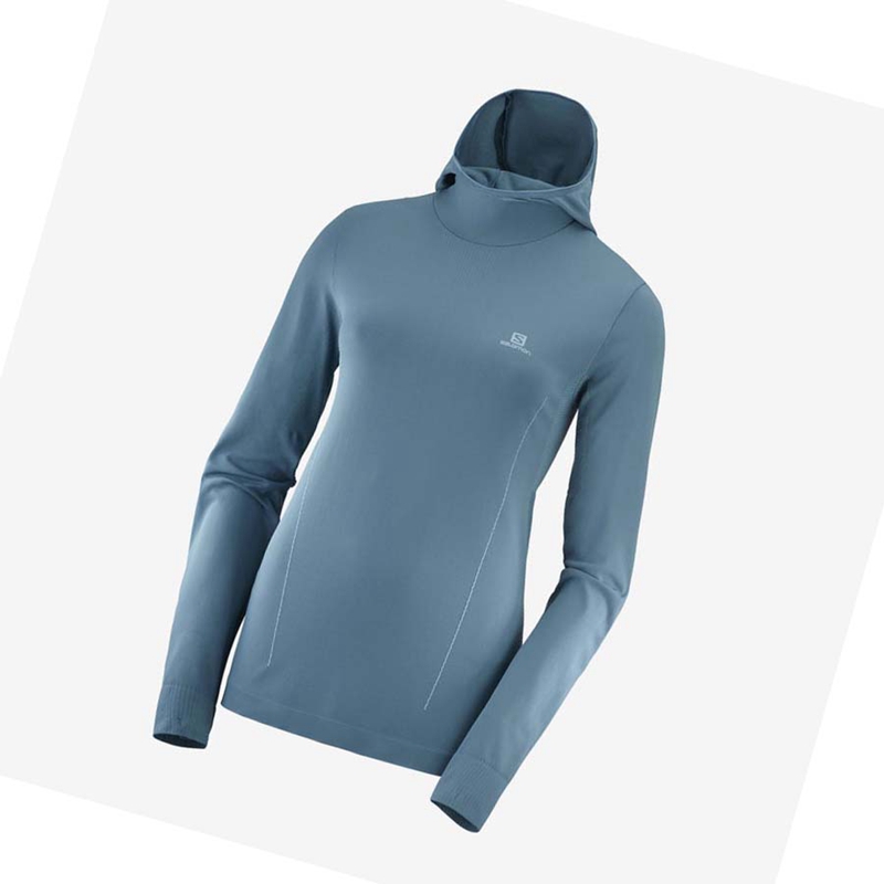 Sudadera Con Capucha Salomon ESSENTIAL SEAMLESS Mujer Azul Marino | ZFSMUPC-31